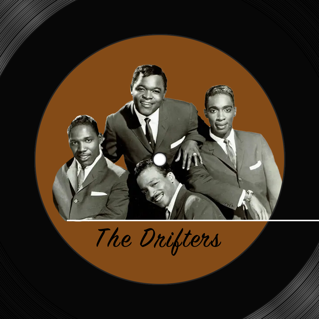 Vinyl record displaying photo of The Drifters
