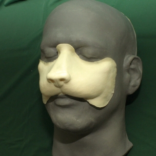Small Cat Nose foam latex prosthetic A foam latex cat nose prosthetic placed on a platic human face cast.