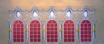 Grosh Backdrops for Annie Grosh Backdrop of Palace with Red Windows for the production of Annie