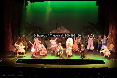Shrek Broadway set rental package - shrek's hut and the forest --- Stagecraft Theatrical Rental 800-250-3114