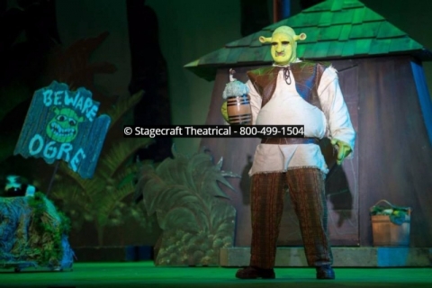 Shrek Broadway set rental package - shrek's hut and the forest --- Stagecraft Theatrical Rental 800-250-3114