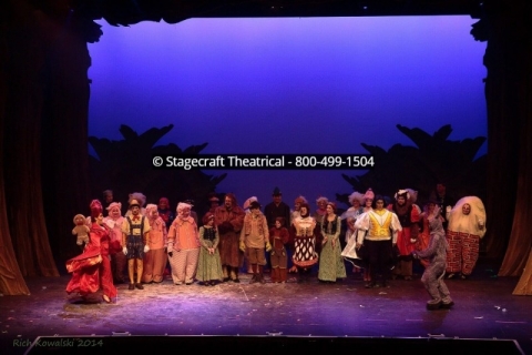 Shrek Broadway set rental package - shrek's hut and the forest --- Stagecraft Theatrical Rental 800-250-3114