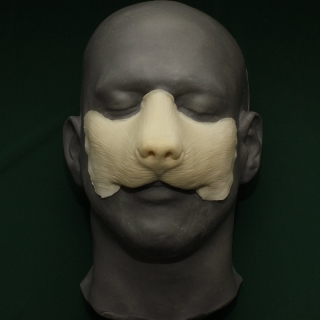 Wolf / Dog Nose foam latex prosthetic A foam latex wolf nose prosthetic placed on a platic human face cast.