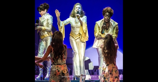 Tour Mamma Mia costume rental - Donna and the Dynamos jumpsuit costumes - Front Row Theatrical Rental - 800-250-3114 Tour Mamma Mia costume rental - Donna and the Dynamos jumpsuit costumes - Front Row Theatrical Rental - 800-250-3114