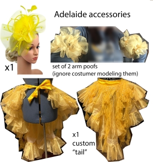 custom tail, arm poofs, and fascinator for Adelaide