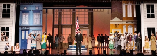 Music Man rental set - Front Row Theatrical Rental - town village set - 800-250-3114 Music Man rental set - Front Row Theatrical Rental - town village set - 800-250-3114