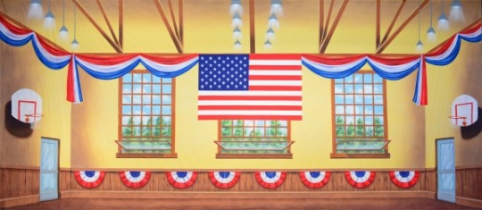 Patriotic Gymnasium Backdrop Patriotic Gymnasium backdrop used in the production of The Music Man