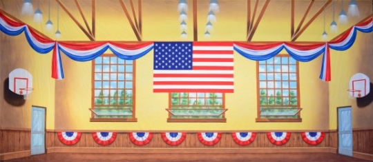 Patriotic Gymnasium backdrop used in the production of The Music Man