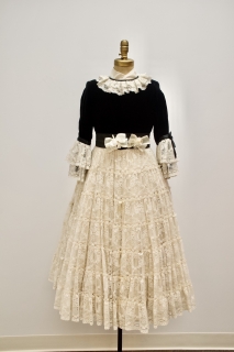 victorian girls black velvet cream lace party dress