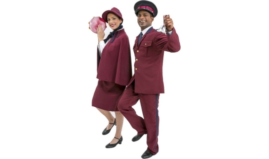 Rental Costumes for Guys and Dolls - Mission Band Male and Female Uniforms Burgundy