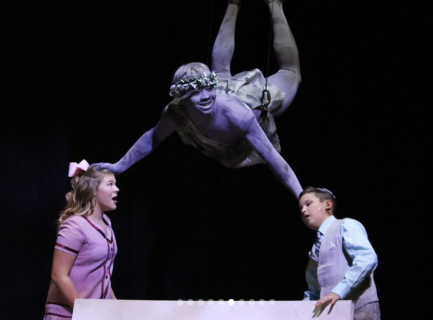 A Statue flies above a pair of children