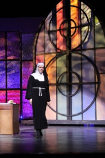 Sister Act broadway set rental ---- stained glass wall and Church --- Stagecraft Theatrical 800-499-1504