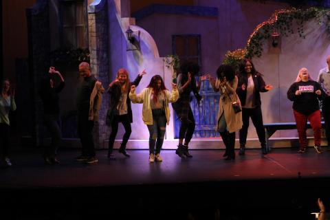 Mamma Mia Broadway musical scenery rental - the village - Stagecraft Theatrical - 800-499-1504