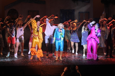 Mamma Mia Broadway musical scenery rental - the village - Stagecraft Theatrical - 800-499-1504