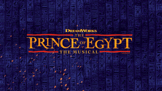 Dark blue background with Prince of Egypt logo and orange sparks in the bottom left corner