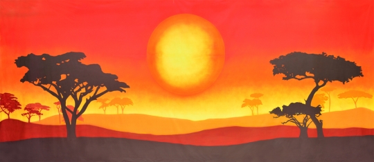 Peaceful African Sun Landscape backdrop is used in Lion King play