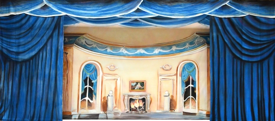 Grosh Backdrops Blue Parlor Interior Backdrop  used in productions of Scrooge and Cinderella