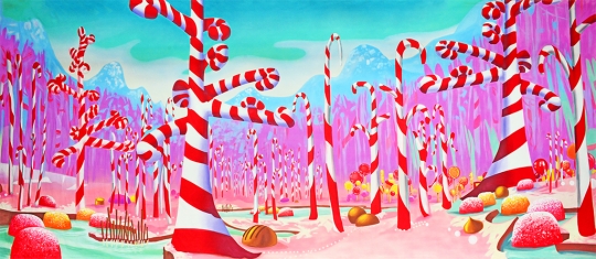 Fantasy Candy Cane forest backdrop for productions of The Nutcracker and charlie and the chocolate factory