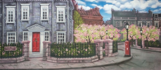 Magical Cherry Tree Lane backdrop used in the production of Mary Poppins