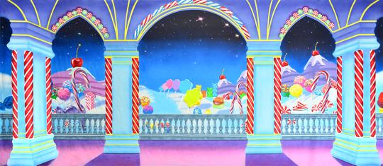 Whimsical fantasy candyland backdrop used in the production of The Nutcracker