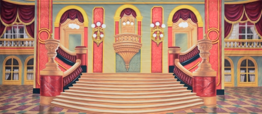 Gorgeous interior grand ballroom backdrop used in the production of Beauty and the Beast