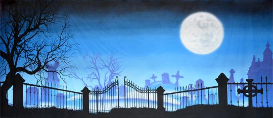 Graveyard with full moon backdrop is ideal for production of the Addams Family