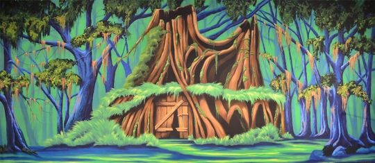 Shrek house backdrop used in the productions of Shrek
