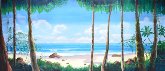 Tropical Beach with Jungle Foliage backdrop used in productions of madagascar