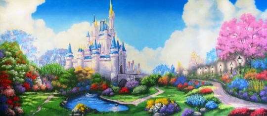 Cinderella's fairytale castle backdrop for the play of Cinderella