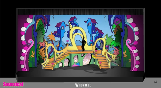 Seussical brodway musical set rental - whoville front row theatrical rental 800-250-3114 