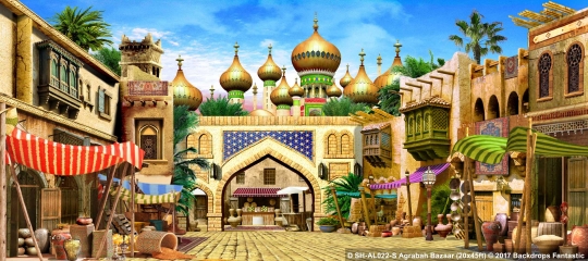 Agrabah Bazaar Aladdin Backdrop Agrabah Bazaar SH-AL022-S 20x45 Aladdin Backdrop Rental