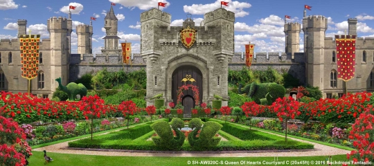 Queen of Hearts Courtyard Alice in Wonderland Backdrop