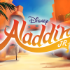 A curtain warmer of a desert marketplace and Disney's Aladdin JR logo