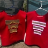 Boys band bib-style top, red felt, gold trim