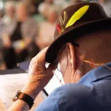 Broadway Senior actor reading a script