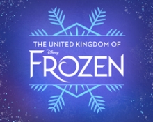 Blue background with UK of Frozen artwork in a blue snowflake